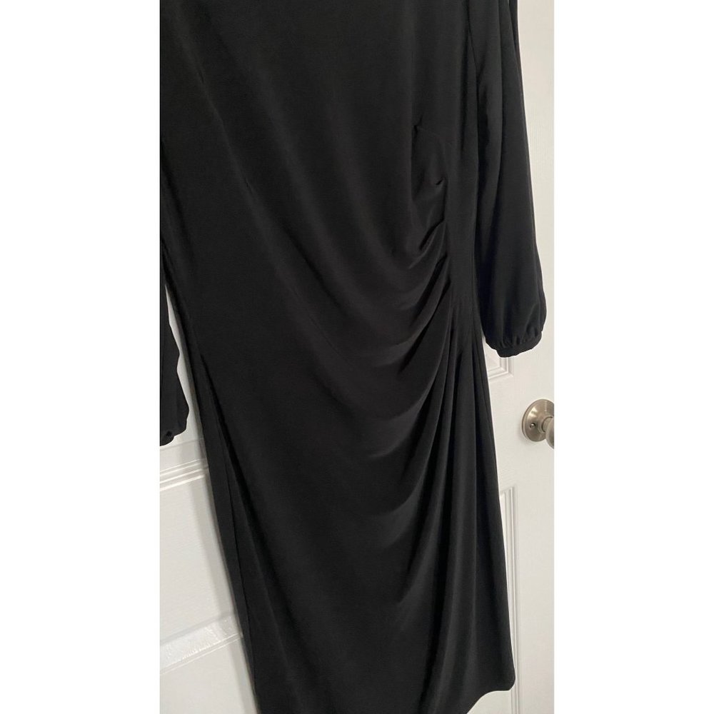 Ralph Lauren Black Side-Ruched Full-Slit (sleeve), Long Sleeve Dress- Size 10
